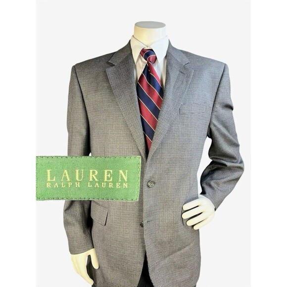 Lauren Ralph Lauren Mens 44R Blazer Wool Jacket Houndstooth Sport Coat - Picture 1 of 16